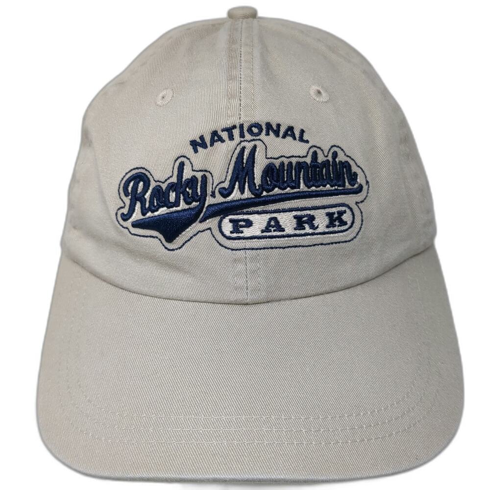 Ahead Baseball Cap Beige Blue One Size Rocky Mountain National Park Hat Strap